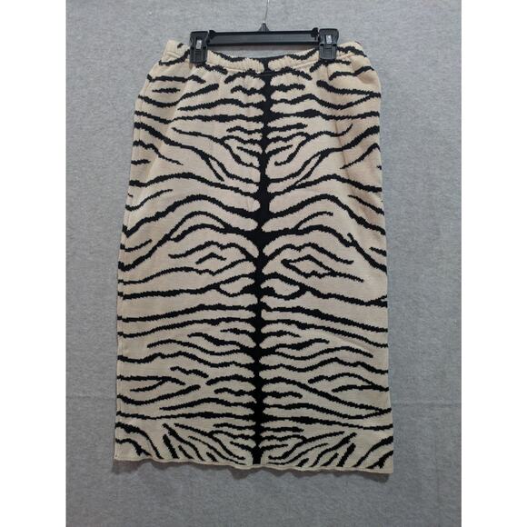 Joan Vass Pencil Skirt Women Size 1 Cotton Knit Zebra Print USA Made Black White - Picture 1 of 8